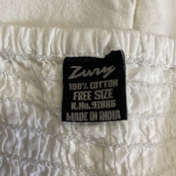 Zury White Ruffled Ruched Waist Wide Leg Bloomer Style Cropped Cotton Pants Med - Picture 7 of 10